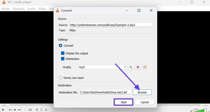 save audio download url vlc